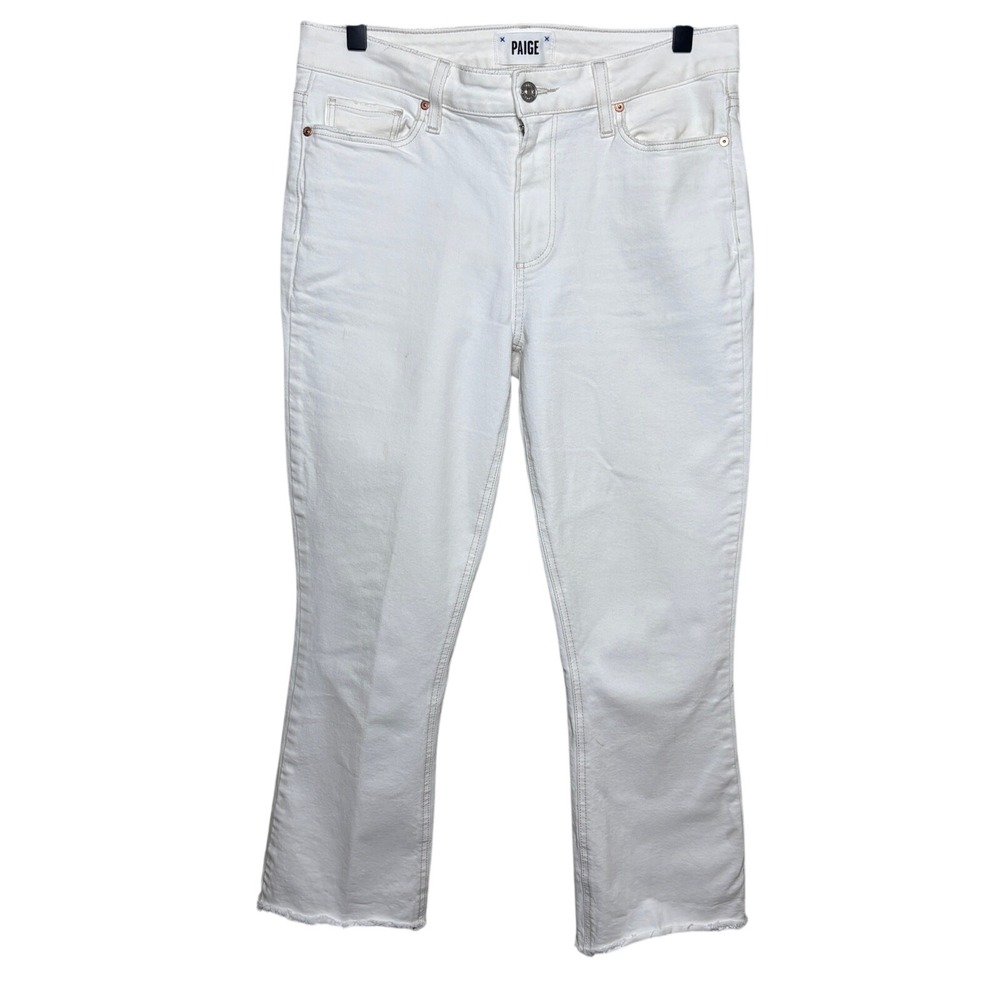 Paige White Collette Crop Flare Frayed‎ Hem Stretch Denim Jeans Womens Size 28
